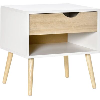 Chevet HOMCOM Chêne Blanc avec tiroir et niche - Table de nuit - Publicité Chevet HOMCOM Chêne Blanc avec tiroir et niche - Table de nuit - Publicité