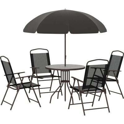 Outsunny Gartenmöbel-Set - 6-teilig - Runder Tisch + 4 Klappstühle + Sonnenschirm - Schwarz Outsunny Gartenmöbel-Set - 6-teilig - Runder Tisch + 4 Klappstühle + Sonnenschirm - Schwarz