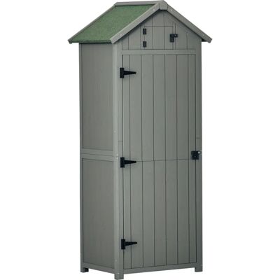 Remise de jardin Outsunny avec 3 étagères - Bois, Gris - Publicité Remise de jardin Outsunny avec 3 étagères - Bois, Gris - Publicité