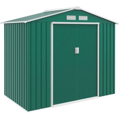 Abri de jardin Outsunny en acier vert foncé - 2,38m² de rangement - Publicité Abri de jardin Outsunny en acier vert foncé - 2,38m² de rangement - Publicité