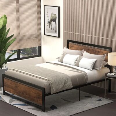 HOMCOM Cadre de Lit Double en Acier - Style Industriel, 190x140/200x160 cm - Publicité HOMCOM Cadre de Lit Double en Acier - Style Industriel, 190x140/200x160 cm - Publicité