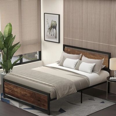 HOMCOM Lit double style industriel - 200x160cm, Acier - Publicité HOMCOM Lit double style industriel - 200x160cm, Acier - Publicité