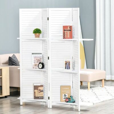 HOMCOM Weiß 4-Panel Raumteiler mit Regalen - Raumteiler HOMCOM Weiß 4-Panel Raumteiler mit Regalen - Raumteiler