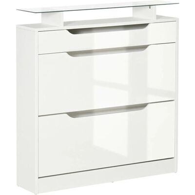 HOMCOM Armoire à chaussures avec tiroirs et étagère en verre - Publicité HOMCOM Armoire à chaussures avec tiroirs et étagère en verre - Publicité