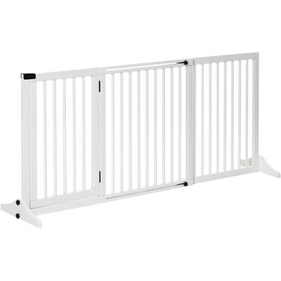 Barrière pour Animaux PawHut - Réglable, Autoportante, Porte Verrouillable - Blanc Barrière pour Animaux PawHut - Réglable, Autoportante, Porte Verrouillable - Blanc