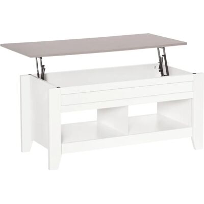 HOMCOM Table basse rectangulaire blanche avec plateau relevable et rangement - Publicité HOMCOM Table basse rectangulaire blanche avec plateau relevable et rangement - Publicité