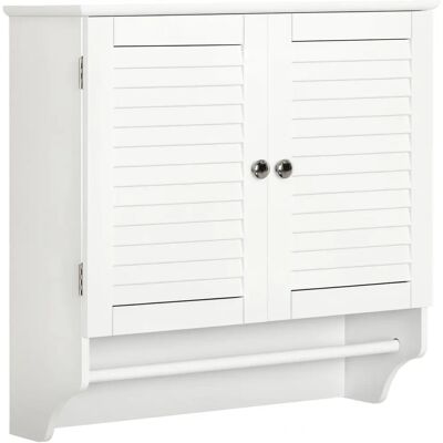 Armadio a Parete Alto per Bagno o WC - Armadio a Due Ante Persiane - MDF Bianco Armadio a Parete Alto per Bagno o WC - Armadio a Due Ante Persiane - MDF Bianco