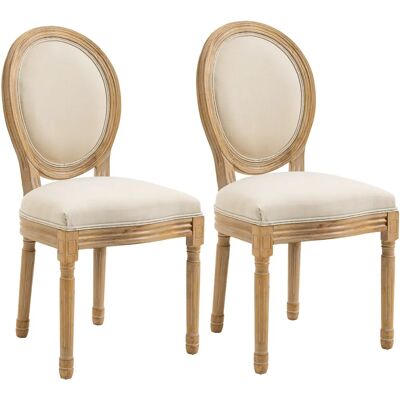 HOMCOM Satz aus 2 Louis XVI Medaillon-Stühlen - Beige Leinen HOMCOM Satz aus 2 Louis XVI Medaillon-Stühlen - Beige Leinen