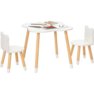 Ensemble Table et Chaises Enfants HOMCOM - Design Scandinave Ourson - Blanc - Publicité Ensemble Table et Chaises Enfants HOMCOM - Design Scandinave Ourson - Blanc - Publicité