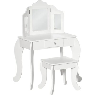 HOMCOM Coiffeuse Enfant avec Tabouret - Miroir Triple Ajustable - 63x40x85.5cm - Blanc - Publicité HOMCOM Coiffeuse Enfant avec Tabouret - Miroir Triple Ajustable - 63x40x85.5cm - Blanc - Publicité