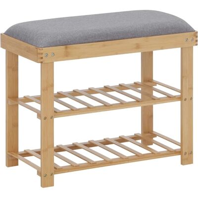 Banquette à chaussures HOMCOM 2 niveaux Bambou Gris - Meuble de rangement chaussures - Publicité Banquette à chaussures HOMCOM 2 niveaux Bambou Gris - Meuble de rangement chaussures - Publicité