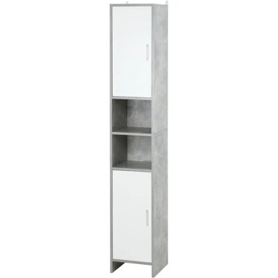 Armario de baño Kleankin - 30L x 30W x 180H cm - Blanco, Cemento Armario de baño Kleankin - 30L x 30W x 180H cm - Blanco, Cemento