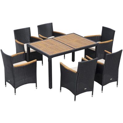 Outsunny Gartenmöbel-Set 6 Personen Rechteckiger Tisch & Stühle - Stahl, Rattan, Holz Outsunny Gartenmöbel-Set 6 Personen Rechteckiger Tisch & Stühle - Stahl, Rattan, Holz
