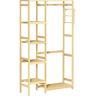 HOMCOM Penderie Bambou avec Étagères, Tringle et Patères - 90L x 30P x 155H cm - Publicité HOMCOM Penderie Bambou avec Étagères, Tringle et Patères - 90L x 30P x 155H cm - Publicité
