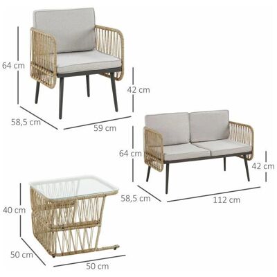 Zestaw Mebli Ogrodowych Outsunny - 4-częściowy, Beżowy, Styl Rattan Zestaw Mebli Ogrodowych Outsunny - 4-częściowy, Beżowy, Styl Rattan