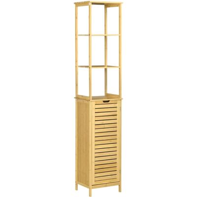 Colonne de rangement en bambou Kleankin - 3 étagères, porte persienne - Salle de bain - Publicité Colonne de rangement en bambou Kleankin - 3 étagères, porte persienne - Salle de bain - Publicité