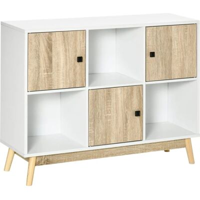 HOMCOM Armoire de Rangement Blanc et Chêne - 6 Compartiments - Style Scandinave - Publicité HOMCOM Armoire de Rangement Blanc et Chêne - 6 Compartiments - Style Scandinave - Publicité
