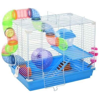 Cage pour petits animaux PawHut - Métal, Bleu & Blanc - 46x30x37cm - Publicité Cage pour petits animaux PawHut - Métal, Bleu & Blanc - 46x30x37cm - Publicité