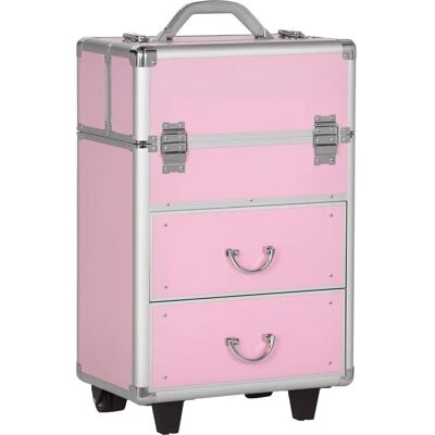 HOMCOM Étui à maquillage rose avec poignée télescopique - Trolley cosmétique - Publicité HOMCOM Étui à maquillage rose avec poignée télescopique - Trolley cosmétique - Publicité