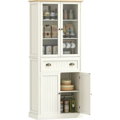 HOMCOM Meuble salle de bain - Beige, 182,5cm, 4 portes, 2 vitrines, 1 tiroir - Salle de bain & Cuisine - Publicité HOMCOM Meuble salle de bain - Beige, 182,5cm, 4 portes, 2 vitrines, 1 tiroir - Salle de bain & Cuisine - Publicité