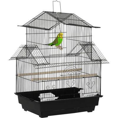PawHut Kleinvogelvoliere mit Sitzstangen & Futterspender - Vogelhaus - Schwarz PawHut Kleinvogelvoliere mit Sitzstangen & Futterspender - Vogelhaus - Schwarz