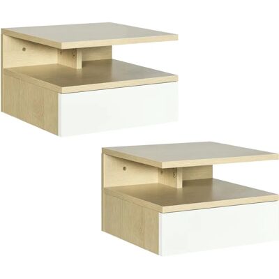 HOMCOM Set aus 2 modernen Wand-Nachttischen - Hell Eiche & Weiß HOMCOM Set aus 2 modernen Wand-Nachttischen - Hell Eiche & Weiß