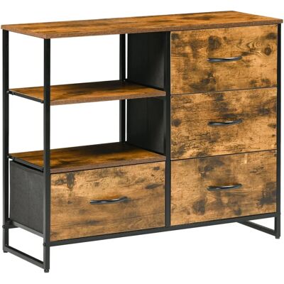 Meuble de rangement industriel HOMCOM - 4 tiroirs en tissu, 2 étagères - 84x30x71.5cm - Publicité Meuble de rangement industriel HOMCOM - 4 tiroirs en tissu, 2 étagères - 84x30x71.5cm - Publicité