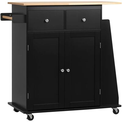 HOMCOM Îlot de Cuisine - Noir, Hévéa, Double Porte, 2 Tiroirs - Mobilier de Cuisine - Publicité HOMCOM Îlot de Cuisine - Noir, Hévéa, Double Porte, 2 Tiroirs - Mobilier de Cuisine - Publicité