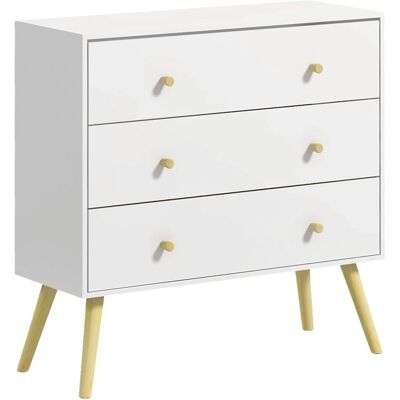 HOMCOM Commode scandinave blanche à 3 tiroirs - Commodes - Publicité HOMCOM Commode scandinave blanche à 3 tiroirs - Commodes - Publicité