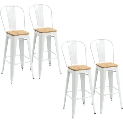 HOMCOM Ensemble de 4 Tabourets de Bar Industriels Blancs HOMCOM Ensemble de 4 Tabourets de Bar Industriels Blancs