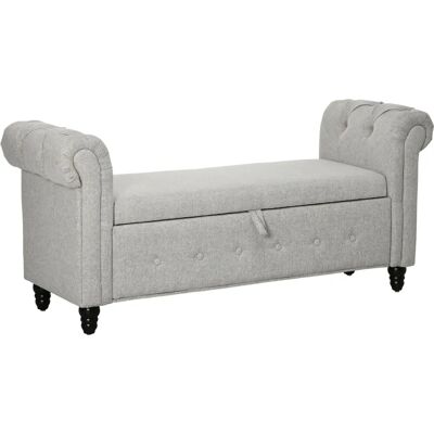 HOMCOM Banc coffre gris Chesterfield - Siège de rangement 2 en 1 - Publicité HOMCOM Banc coffre gris Chesterfield - Siège de rangement 2 en 1 - Publicité