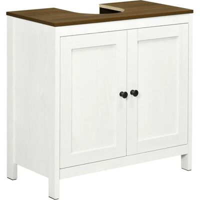 Meuble salle de bain Kleankin - 2 portes avec étagère - Blanc & bois - 60x30x60cm - Publicité Meuble salle de bain Kleankin - 2 portes avec étagère - Blanc & bois - 60x30x60cm - Publicité