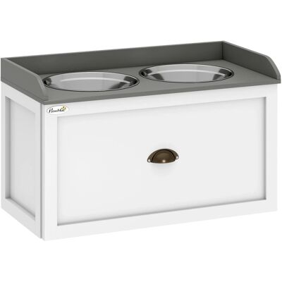 Distributeur double surélevé PawHut pour chiens et chats - Bols en inox - Blanc - Publicité Distributeur double surélevé PawHut pour chiens et chats - Bols en inox - Blanc - Publicité