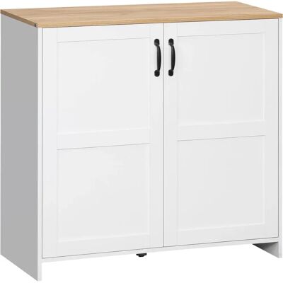 HOMCOM Buffet Blanc et Bois Clair - Étagères Réglables - 90x39.5x88cm - Publicité HOMCOM Buffet Blanc et Bois Clair - Étagères Réglables - 90x39.5x88cm - Publicité