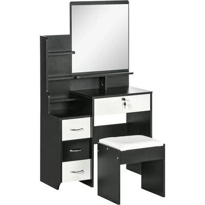Ensemble coiffeuse HOMCOM avec miroir et tabouret noir et blanc - Publicité Ensemble coiffeuse HOMCOM avec miroir et tabouret noir et blanc - Publicité