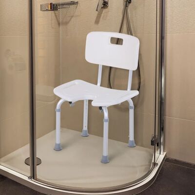 HOMCOM - Chaise de douche - Blanc - Aluminium - Hauteur à 6 niveaux - Publicité HOMCOM - Chaise de douche - Blanc - Aluminium - Hauteur à 6 niveaux - Publicité