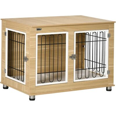 Cage pour chien en aspect bois PawHut avec coussin amovible - 90x58x65 cm - Publicité Cage pour chien en aspect bois PawHut avec coussin amovible - 90x58x65 cm - Publicité