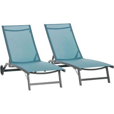 Outsunny Set mit 2 verstellbaren Sonnenliegen - Aluminium und Textilene - Blau - Sonnenliege Outsunny Set mit 2 verstellbaren Sonnenliegen - Aluminium und Textilene - Blau - Sonnenliege