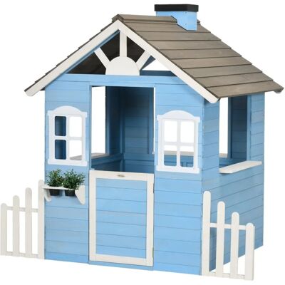 Outsunny Holzspielhaus für Kinder - Blau - 151x112x142cm - Sicher & Einfacher Aufbau Outsunny Holzspielhaus für Kinder - Blau - 151x112x142cm - Sicher & Einfacher Aufbau