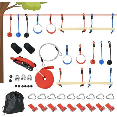 Parcours d'obstacles ninja Outsunny pour enfants - 30 accessoires, slackline 10m - Publicité Parcours d'obstacles ninja Outsunny pour enfants - 30 accessoires, slackline 10m - Publicité