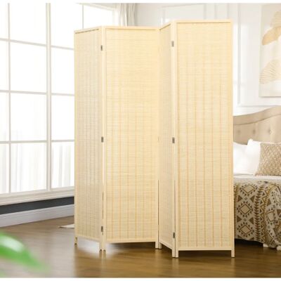 HOMCOM Paravent en bois naturel 4 panneaux - Séparateur intérieur - Publicité HOMCOM Paravent en bois naturel 4 panneaux - Séparateur intérieur - Publicité