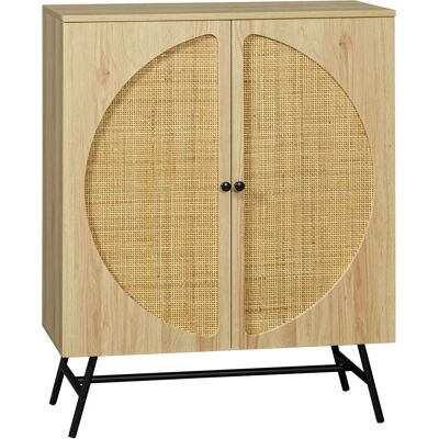 Armario HOMCOM de madera natural y ratán con doble puerta - Muebles Armario HOMCOM de madera natural y ratán con doble puerta - Muebles