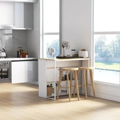 Îlot de cuisine HOMCOM avec 3 étagères et porte-couteaux - Blanc/Naturel - Publicité Îlot de cuisine HOMCOM avec 3 étagères et porte-couteaux - Blanc/Naturel - Publicité