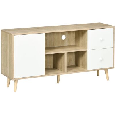 HOMCOM Meuble TV Bois Naturel Blanc - Support TV jusqu'à 45 pouces - Style Scandinave - Publicité HOMCOM Meuble TV Bois Naturel Blanc - Support TV jusqu'à 45 pouces - Style Scandinave - Publicité