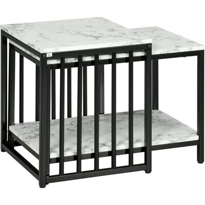 Set di 2 Tavoli Impilabili - Effetto Marmo - Struttura in Metallo Set di 2 Tavoli Impilabili - Effetto Marmo - Struttura in Metallo