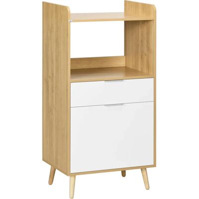 HOMCOM Chariot de Cuisine - Bois naturel et blanc - Micro-ondes, étagères, tiroir - Mobilier de cuisine - Publicité HOMCOM Chariot de Cuisine - Bois naturel et blanc - Micro-ondes, étagères, tiroir - Mobilier de cuisine - Publicité