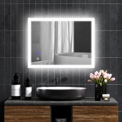 Miroir LED pour salle de bain Kleankin - 80x60cm - 3 couleurs, luminosité, tactile - Publicité Miroir LED pour salle de bain Kleankin - 80x60cm - 3 couleurs, luminosité, tactile - Publicité