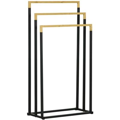 HOMCOM Porte-serviettes en bambou et acier à 3 niveaux - Noir et naturel - Publicité HOMCOM Porte-serviettes en bambou et acier à 3 niveaux - Noir et naturel - Publicité