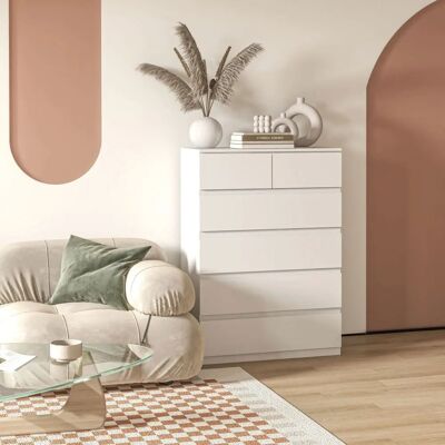 HOMCOM Commode Blanche 6 Tiroirs - 80x39x115cm - Publicité HOMCOM Commode Blanche 6 Tiroirs - 80x39x115cm - Publicité