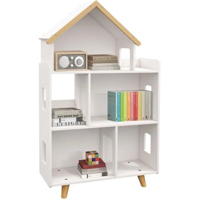 Étagère pour jouets et livres ZONEKIZ - 3 niveaux - 65x25x108,5cm - Blanc et Naturel - Publicité Étagère pour jouets et livres ZONEKIZ - 3 niveaux - 65x25x108,5cm - Blanc et Naturel - Publicité